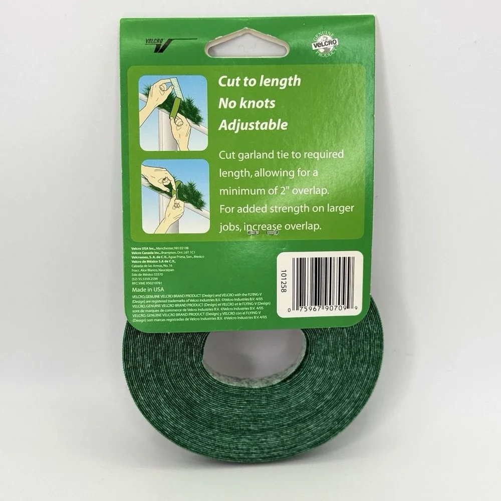 Vintage Velcro Garland Tie 30ft x 1/2in Green Self-Gripping Strap Roll USA NOS‎